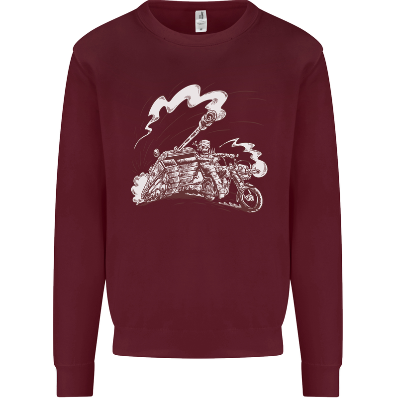 An Army Biker With Tank Skull Motorcycle Kids Sweatshirt Jumper Maroon