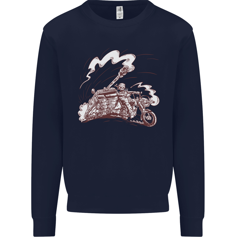 An Army Biker With Tank Skull Motorcycle Kids Sweatshirt Jumper Navy Blue