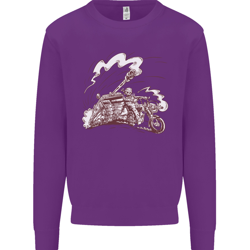 An Army Biker With Tank Skull Motorcycle Kids Sweatshirt Jumper Purple