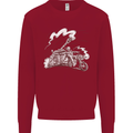 An Army Biker With Tank Skull Motorcycle Kids Sweatshirt Jumper Red