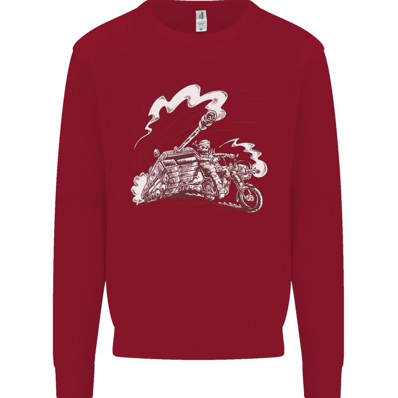 An Army Biker With Tank Skull Motorcycle Kids Sweatshirt Jumper Red