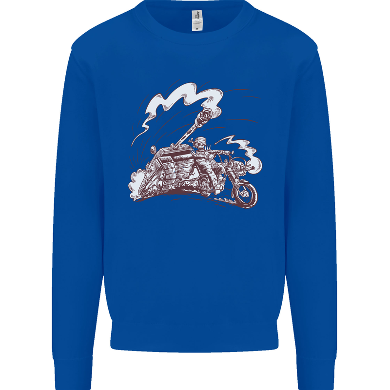 An Army Biker With Tank Skull Motorcycle Kids Sweatshirt Jumper Royal Blue