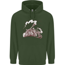 An Army Biker With Tank Skull Motorcycle Mens 80% Cotton Hoodie Forest Green