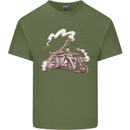 An Army Biker With Tank Skull Motorcycle Mens Cotton T-Shirt Tee Top Military Green