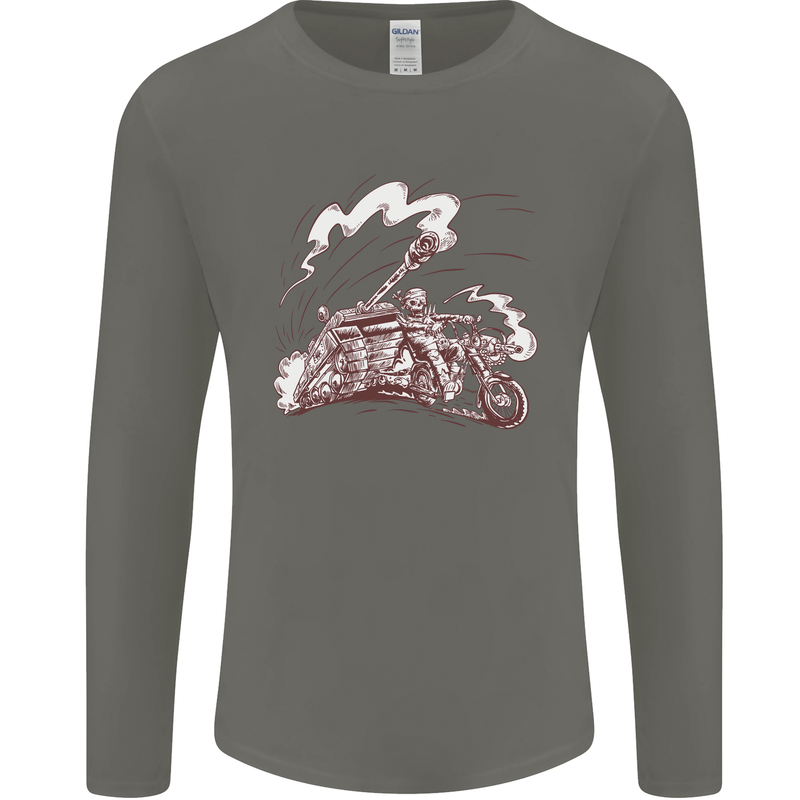 An Army Biker With Tank Skull Motorcycle Mens Long Sleeve T-Shirt Charcoal