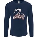 An Army Biker With Tank Skull Motorcycle Mens Long Sleeve T-Shirt Navy Blue