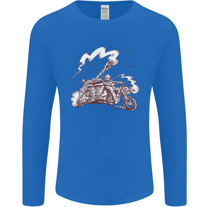 An Army Biker With Tank Skull Motorcycle Mens Long Sleeve T-Shirt Royal Blue