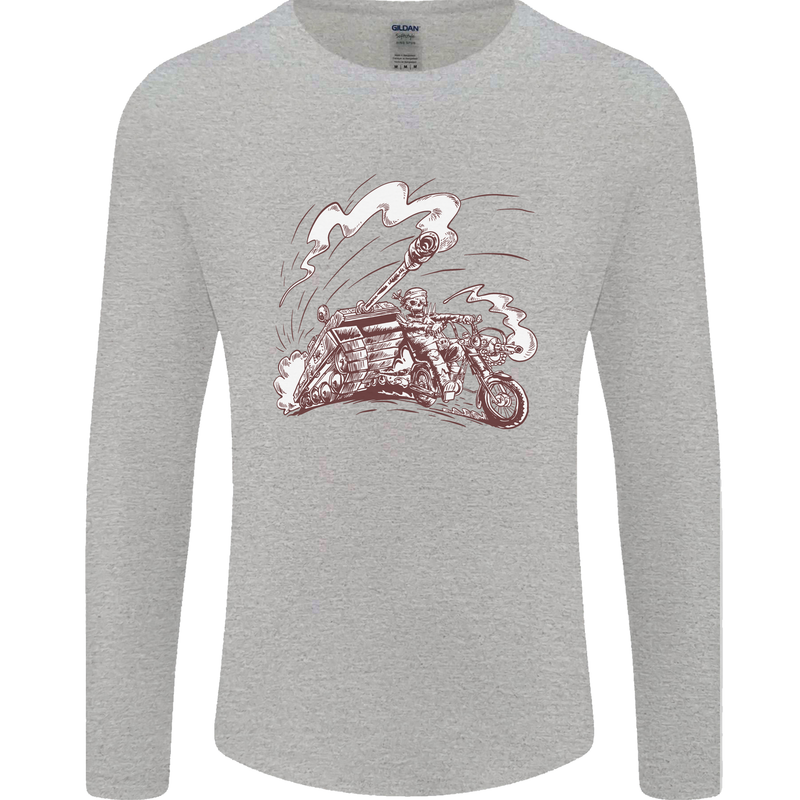 An Army Biker With Tank Skull Motorcycle Mens Long Sleeve T-Shirt Sports Grey