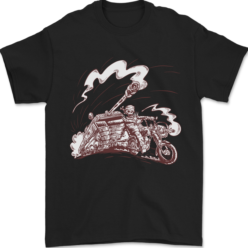 An Army Biker With Tank Skull Motorcycle Mens T-Shirt 100% Cotton Black