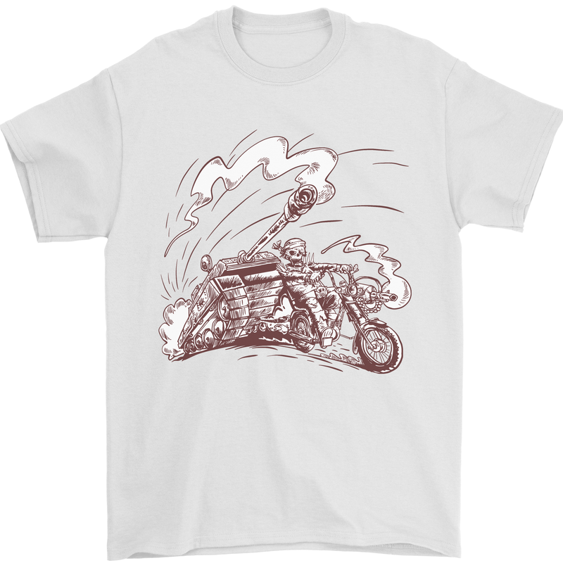 An Army Biker With Tank Skull Motorcycle Mens T-Shirt 100% Cotton White