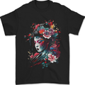 An Artistic Geisha Lady With Flowers Mens T-Shirt 100% Cotton Black