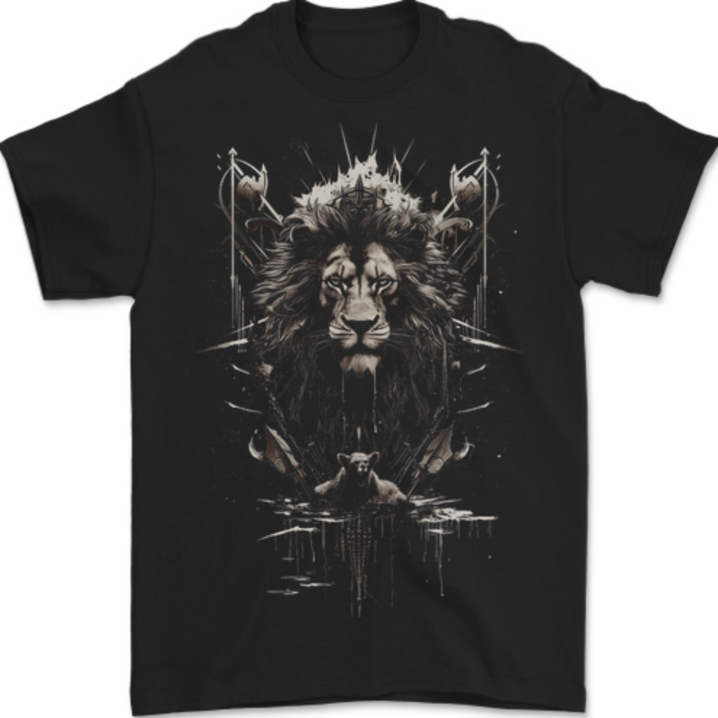 An Artistic Lion And Grizzly Bear Cub Mens T-Shirt 100% Cotton BLACK