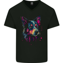 An Awesome Border Collie Dog Mens V-Neck Cotton T-Shirt Black