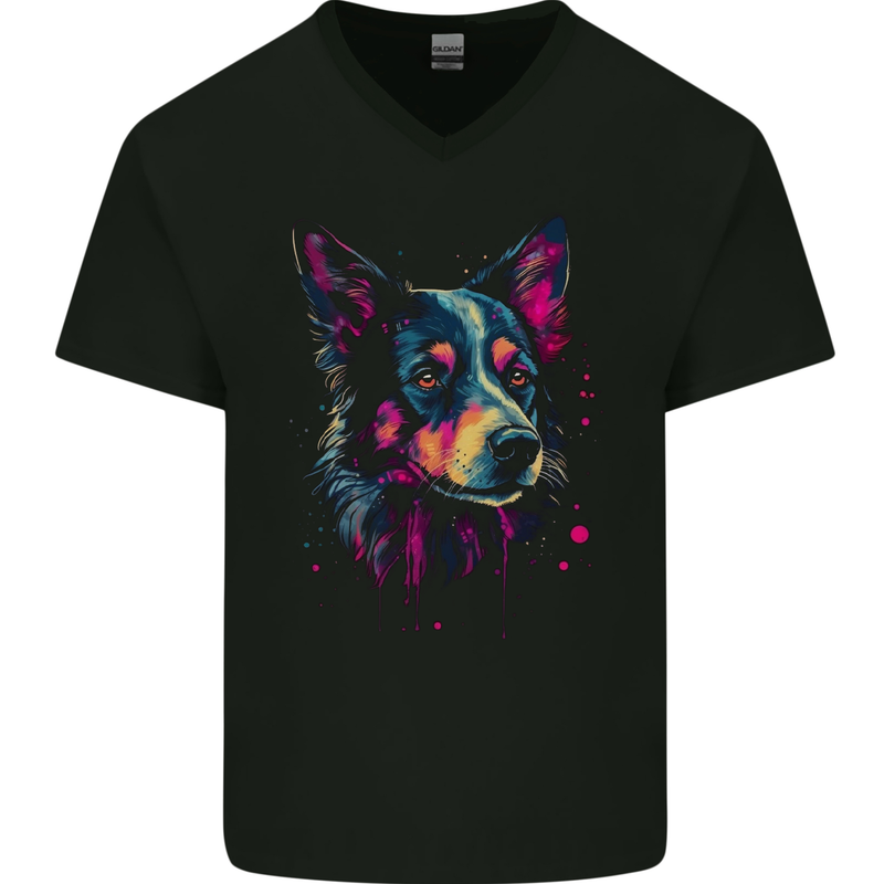 An Awesome Border Collie Dog Mens V-Neck Cotton T-Shirt Black