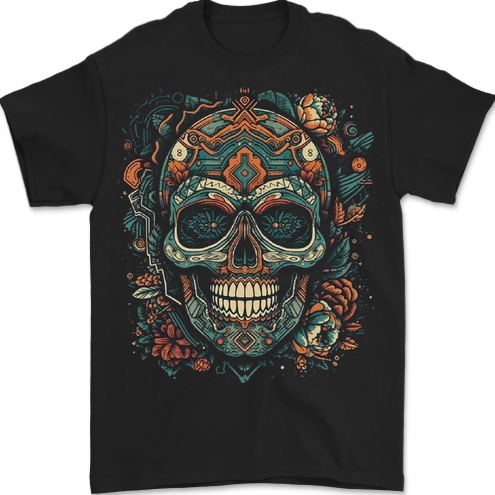 An Aztec Skull Mexico Mens T-Shirt 100% Cotton BLACK