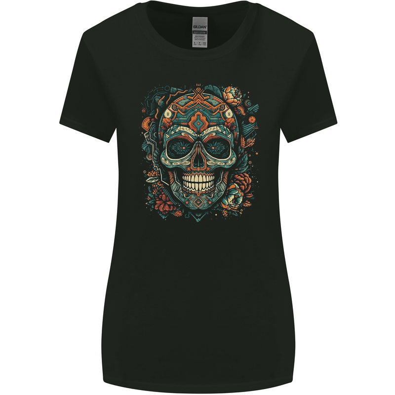 An Aztec Skull Mexico Womens Wider Cut T-Shirt Black