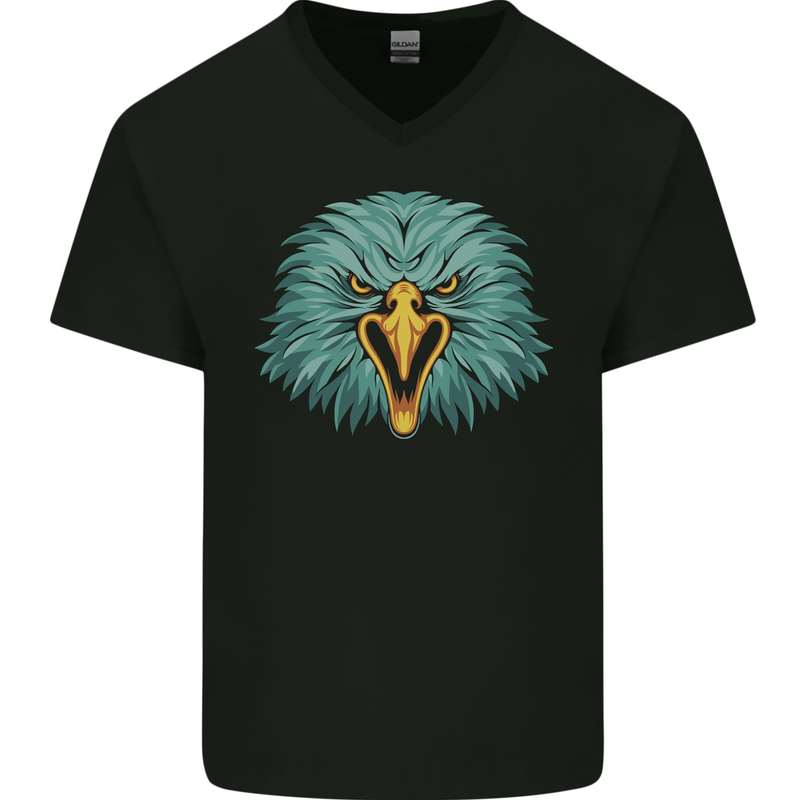 An Eagle Head Mens V-Neck Cotton T-Shirt Black