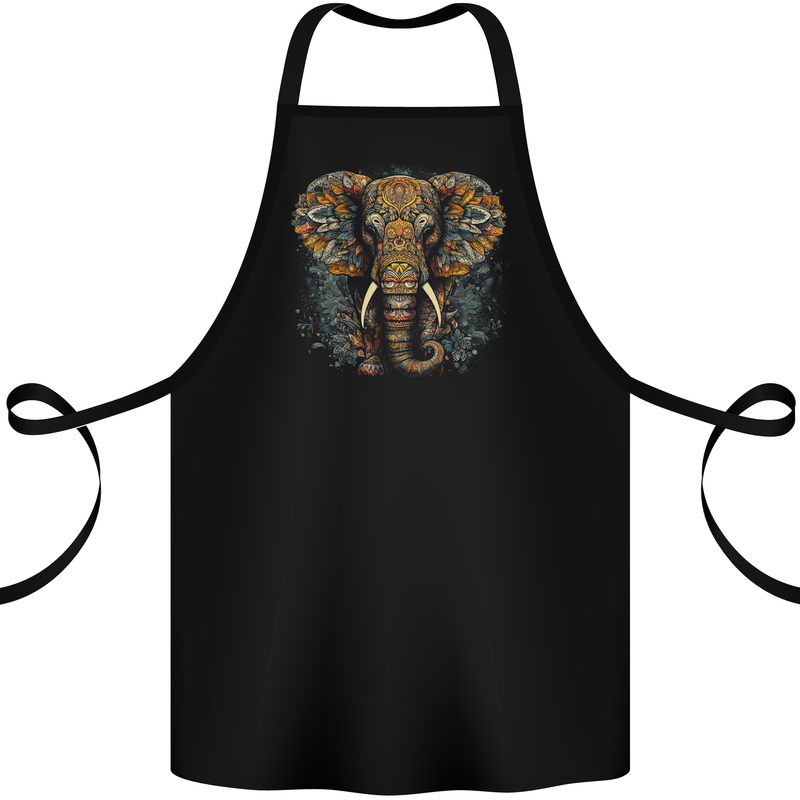 An Elephant With Tribal Markings Cotton Apron 100% Organic Black