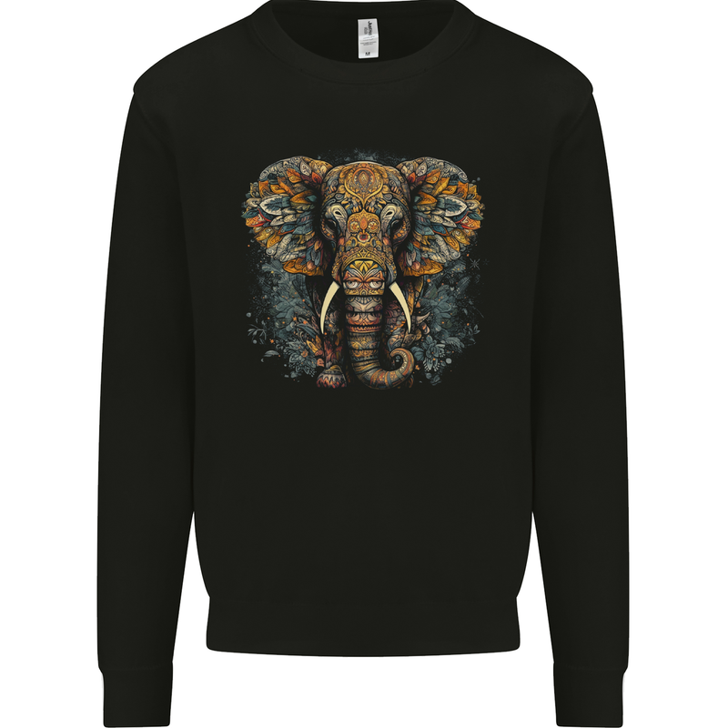 An Elephant With Tribal Markings Mens Sweatshirt Jumper Black
