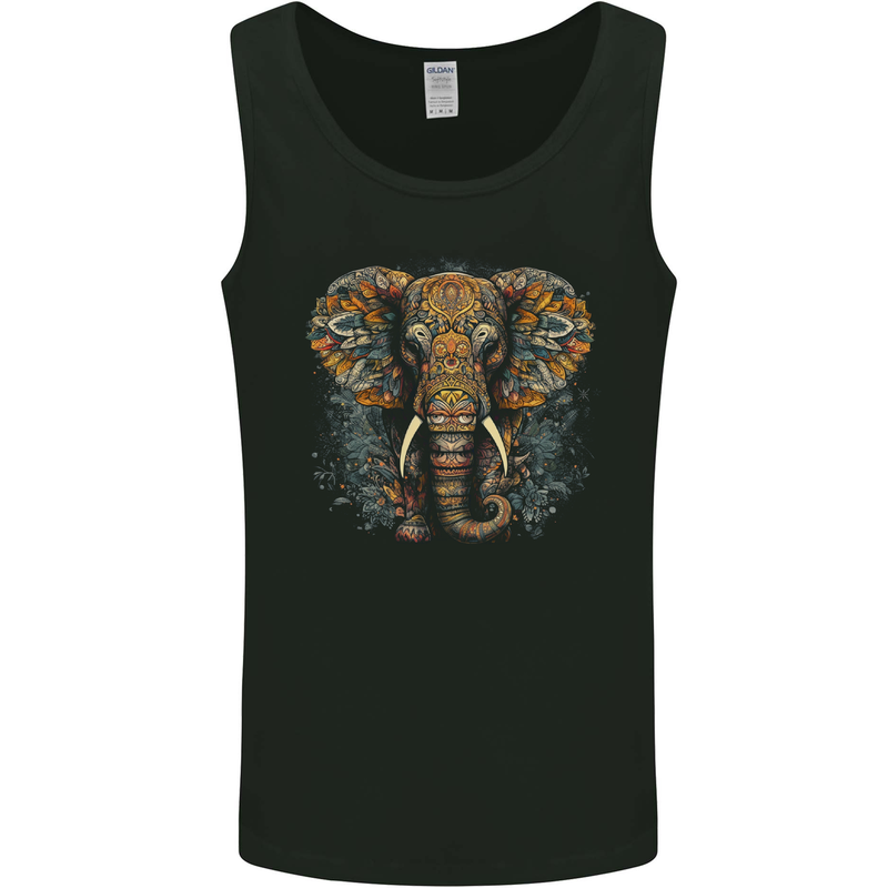 An Elephant With Tribal Markings Mens Vest Tank Top Black