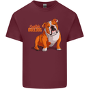 An English Bulldog Dog Illustration Mens Cotton T-Shirt Tee Top Maroon