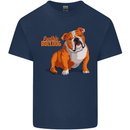 An English Bulldog Dog Illustration Mens Cotton T-Shirt Tee Top Navy Blue