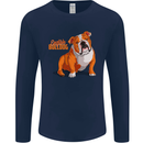 An English Bulldog Dog Illustration Mens Long Sleeve T-Shirt Navy Blue