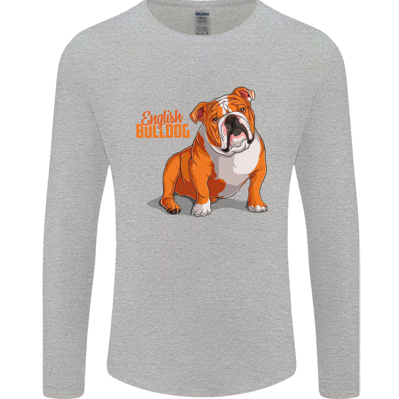 An English Bulldog Dog Illustration Mens Long Sleeve T-Shirt Sports Grey