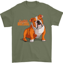An English Bulldog Dog Illustration Mens T-Shirt 100% Cotton Military Green