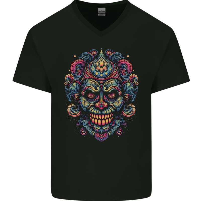 An Evil Clown Mask Skull Mens V-Neck Cotton T-Shirt Black