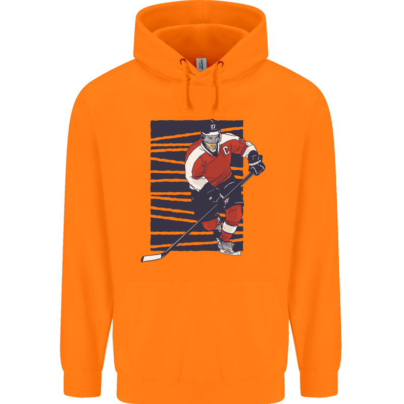 An Ice Hockey Player Childrens Kids Hoodie Orange