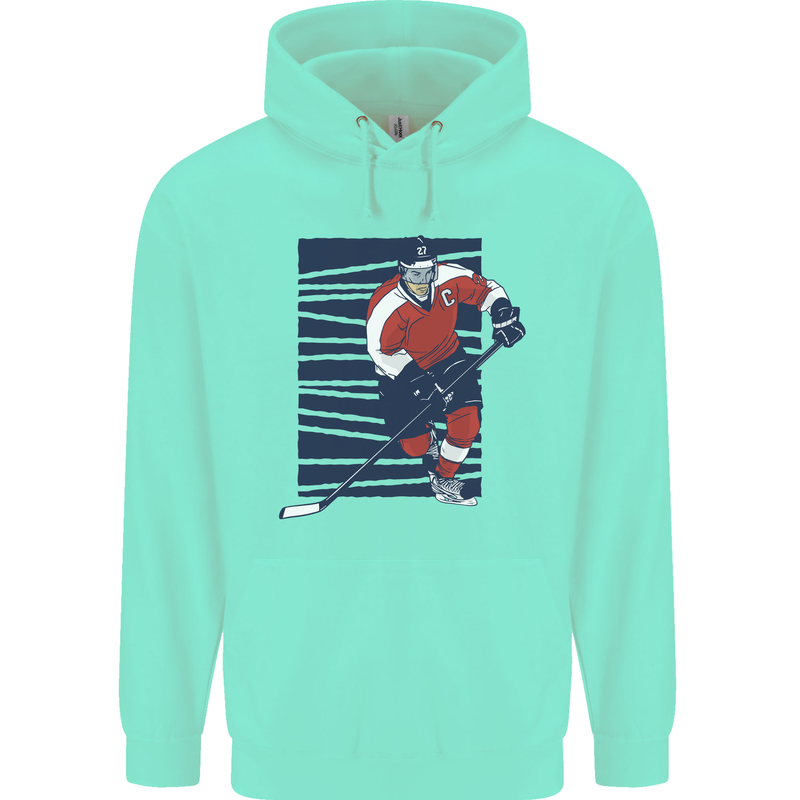 An Ice Hockey Player Childrens Kids Hoodie Peppermint