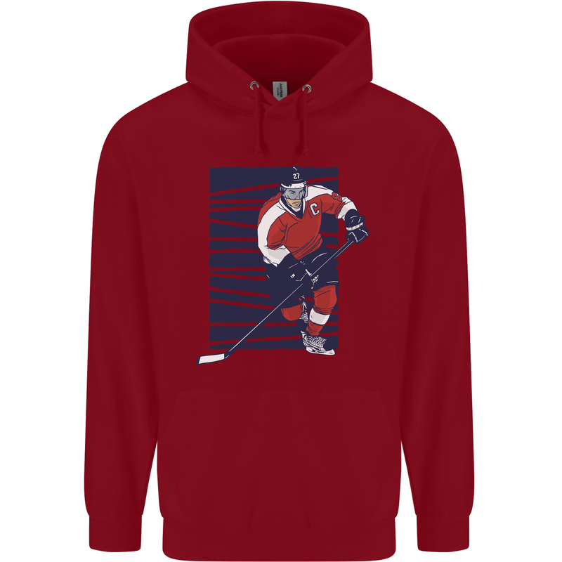 An Ice Hockey Player Childrens Kids Hoodie Red