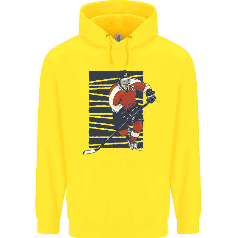 An Ice Hockey Player Childrens Kids Hoodie Yellow