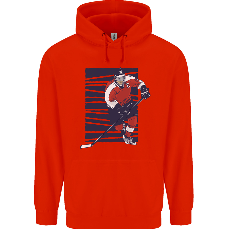 An Ice Hockey Player Mens 80% Cotton Hoodie Bright Red