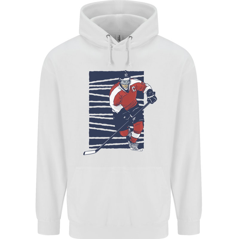 An Ice Hockey Player Mens 80% Cotton Hoodie White