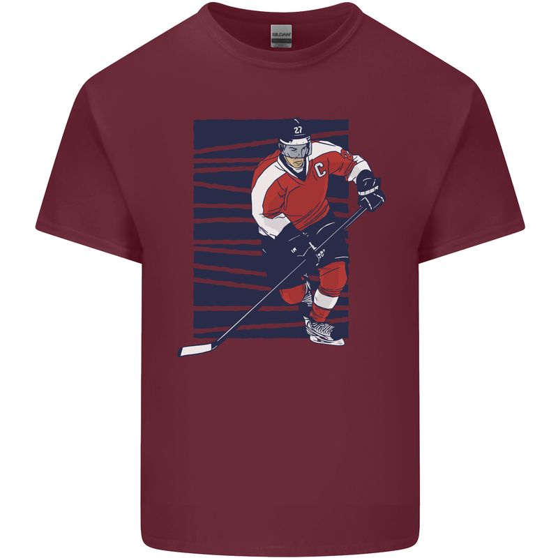An Ice Hockey Player Mens Cotton T-Shirt Tee Top Maroon
