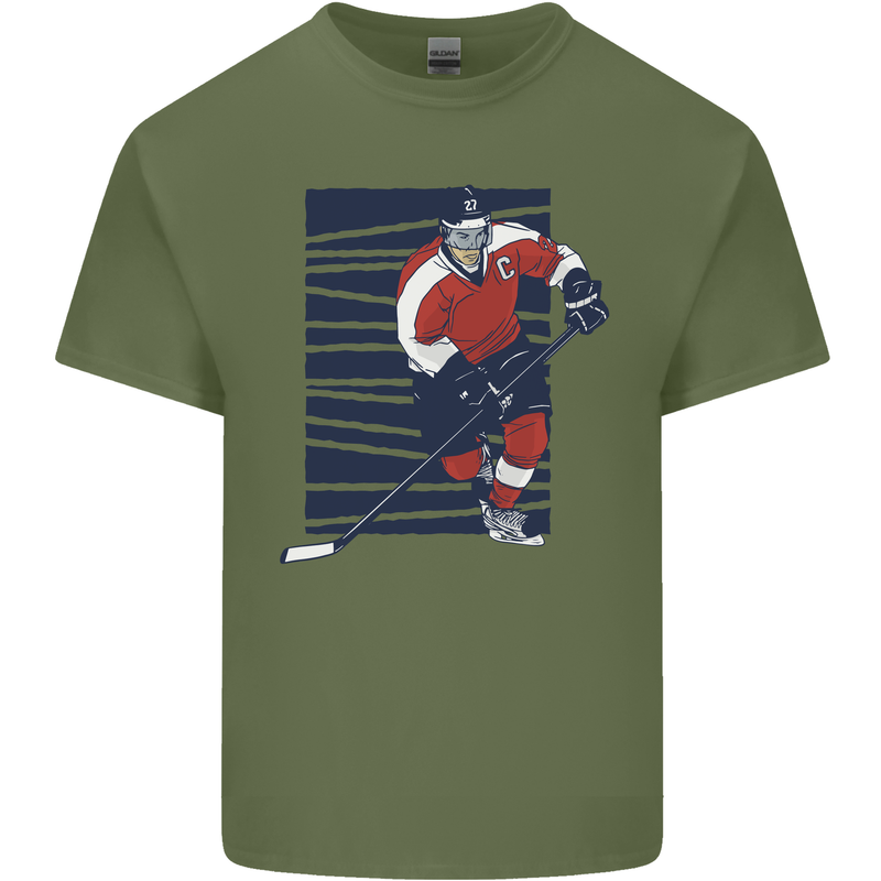 An Ice Hockey Player Mens Cotton T-Shirt Tee Top Military Green