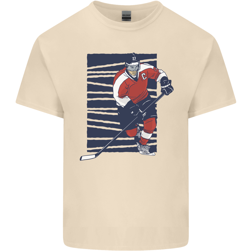 An Ice Hockey Player Mens Cotton T-Shirt Tee Top Natural