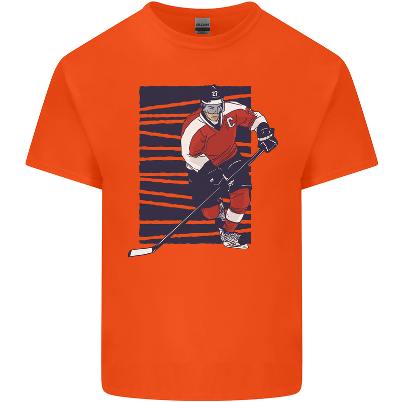 An Ice Hockey Player Mens Cotton T-Shirt Tee Top Orange