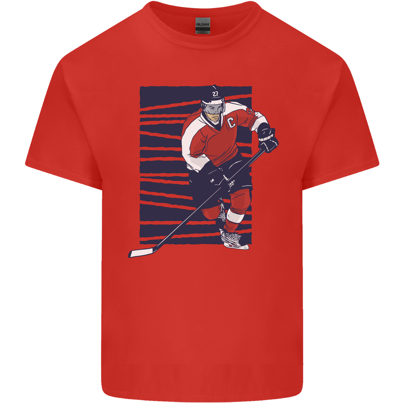 An Ice Hockey Player Mens Cotton T-Shirt Tee Top Red