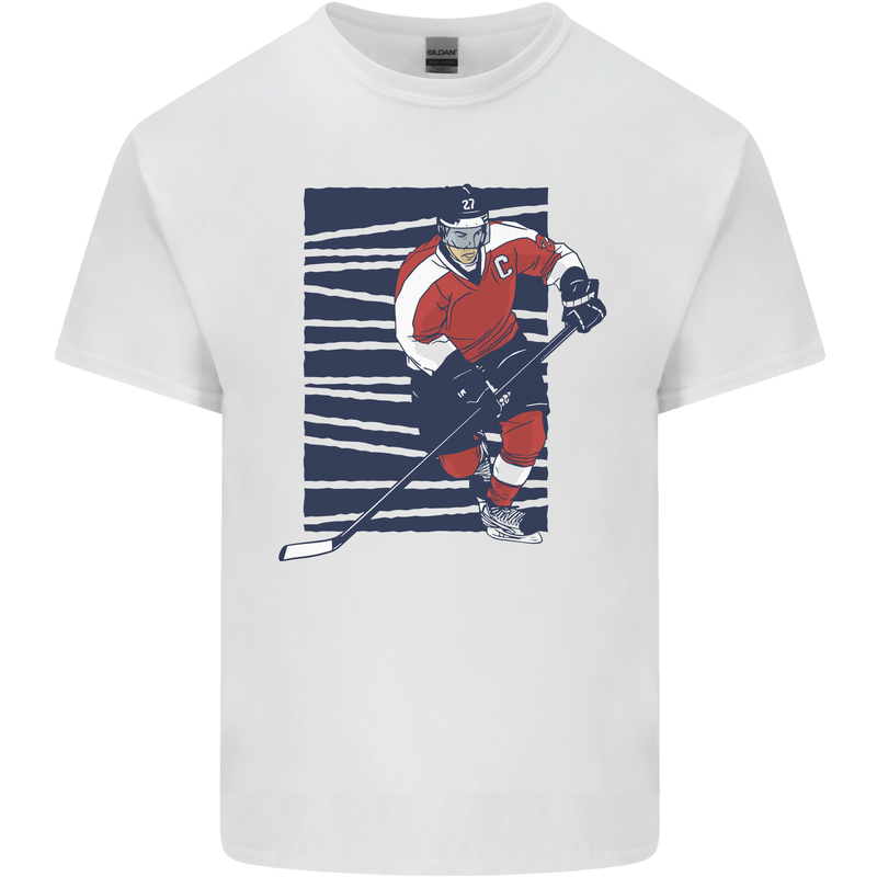 An Ice Hockey Player Mens Cotton T-Shirt Tee Top White