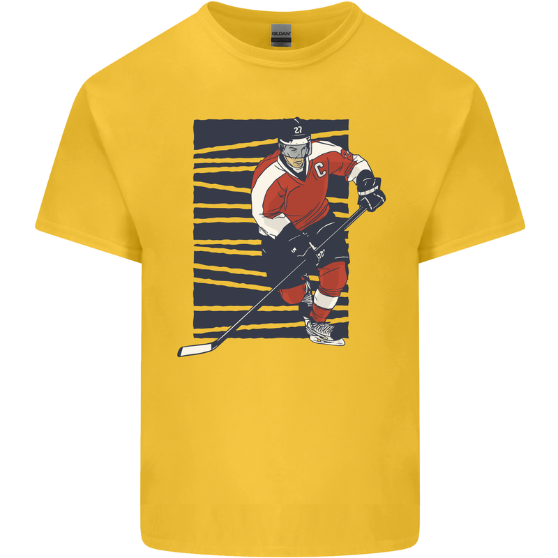 An Ice Hockey Player Mens Cotton T-Shirt Tee Top Yellow