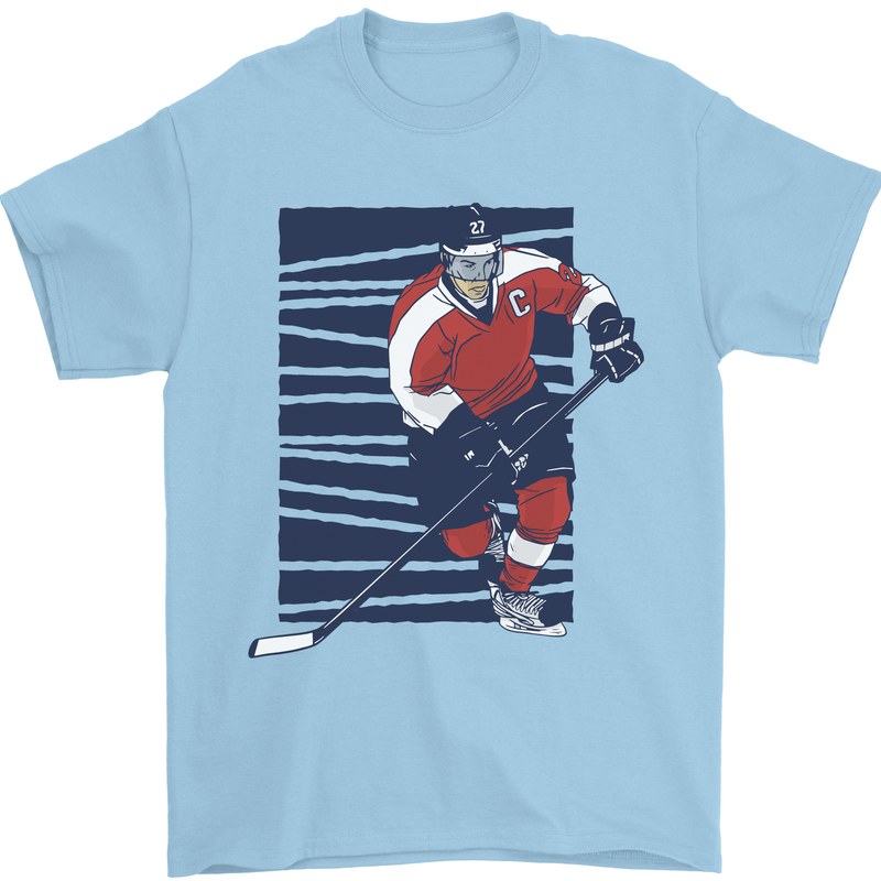 An Ice Hockey Player Mens T-Shirt 100% Cotton Light Blue