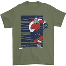 An Ice Hockey Player Mens T-Shirt 100% Cotton Military Green