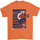 An Ice Hockey Player Mens T-Shirt 100% Cotton Orange