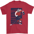 An Ice Hockey Player Mens T-Shirt 100% Cotton Red