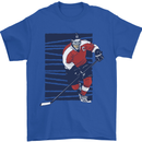 An Ice Hockey Player Mens T-Shirt 100% Cotton Royal Blue