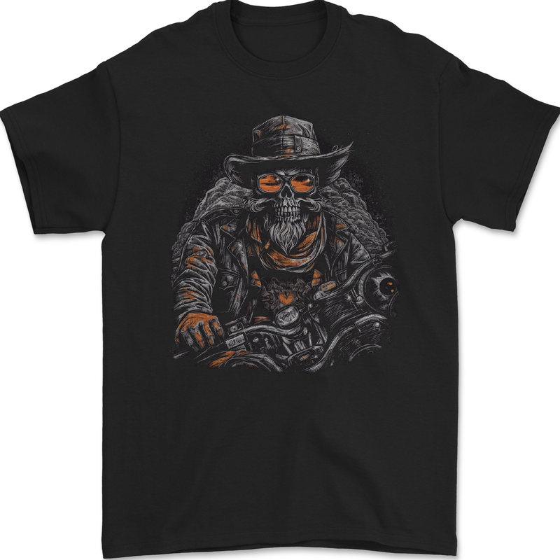 a black t - shirt with an image of a man on a motorcycle