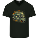 An Old Motorbike Retro Biker Motorcycle Mens V-Neck Cotton T-Shirt Black